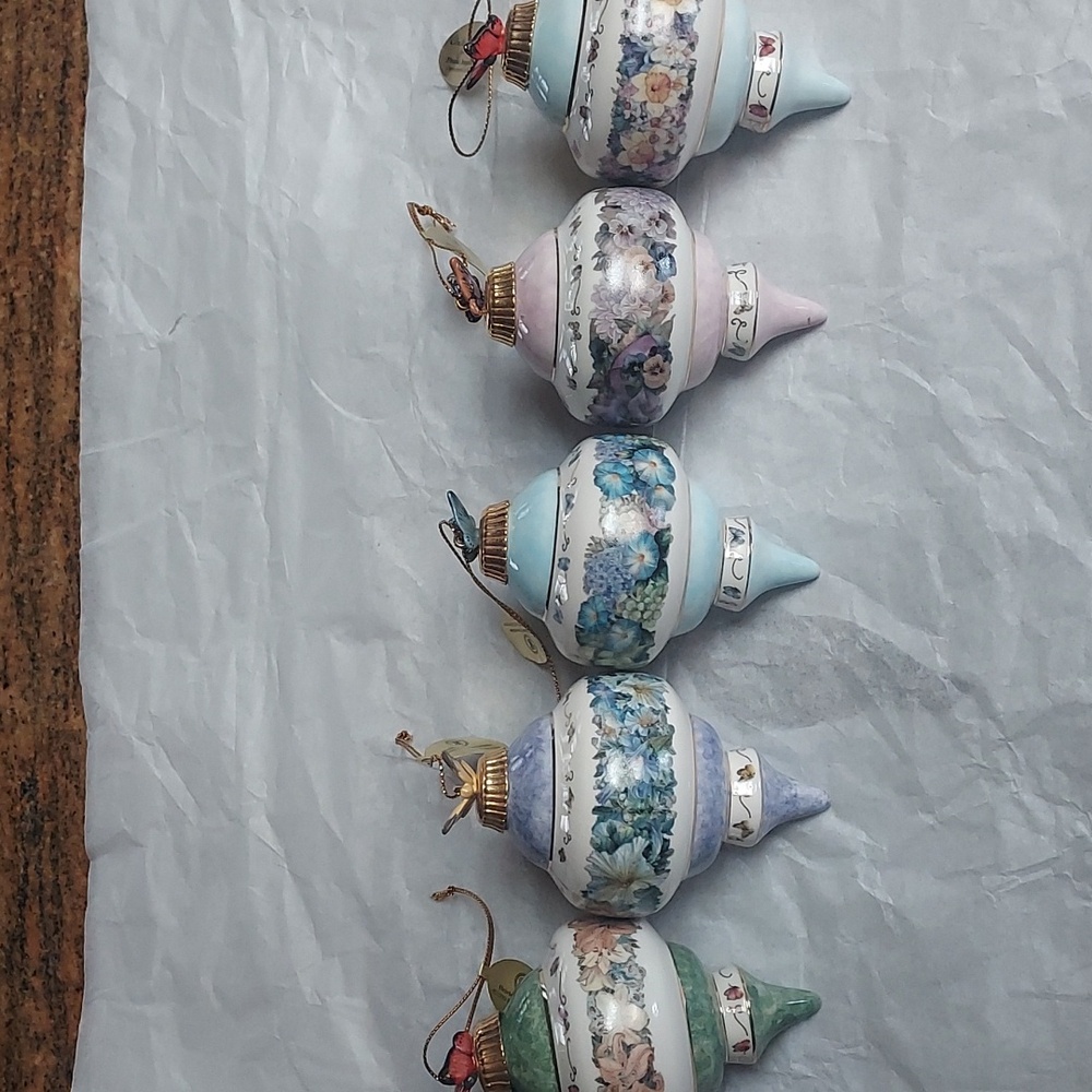 Bradford Editions 1999 Lena Liu Christmas Porcelain Ornaments Lot of 5 NEW  B 48